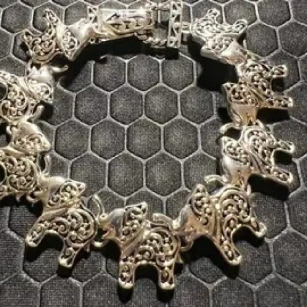 Elephant Bracelet Black and Silver 18K White Gold Plated